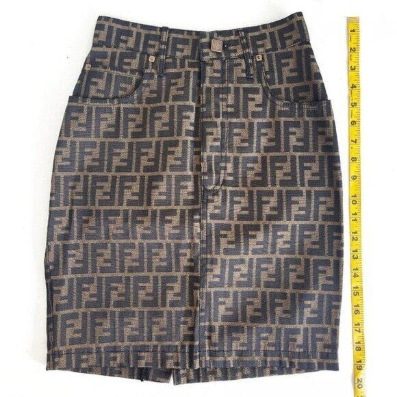 Authentic FENDI FF Zucca Vintage Printed Mini Skirt Brown Tan Pockets - Picture 9 of 12